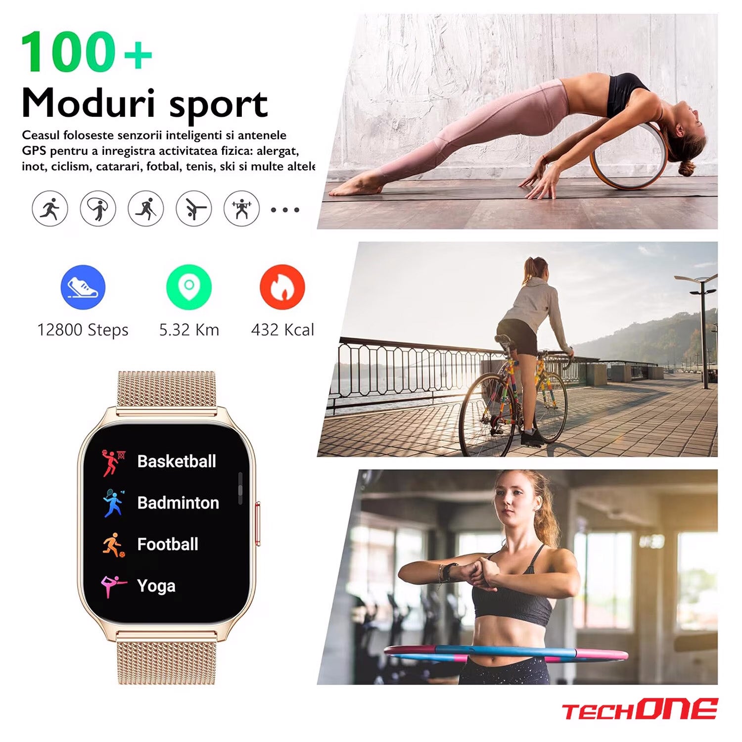 Ceas Smartwatch TechONE Wand Pro, Gold Ceas Smartwatch TechONE Wand Pro, Gold